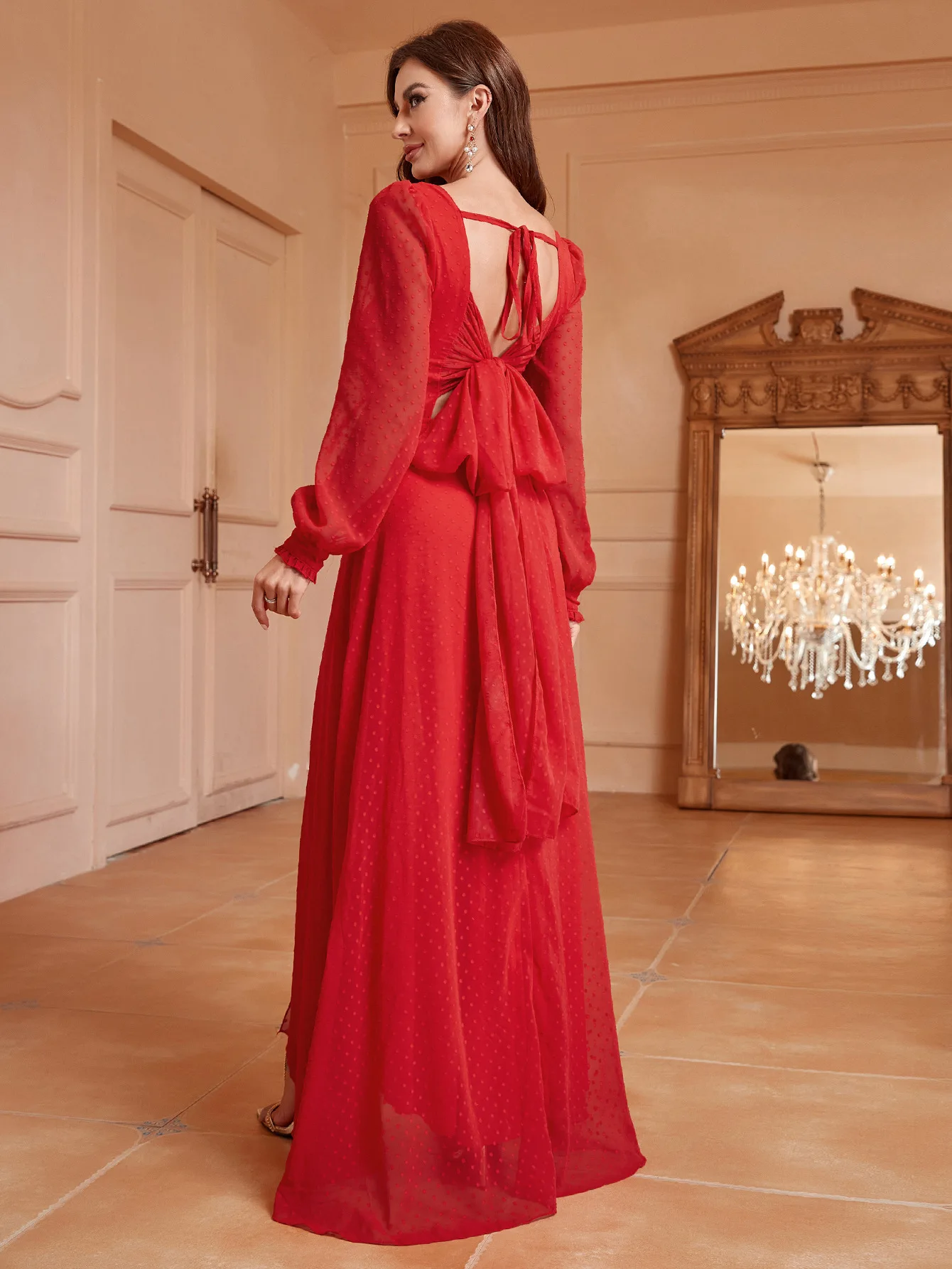 Sexy Long Sve Chiffon Dr Strapped Bal Floor Length Women's Street Sle Spring Autumn Winter Dr