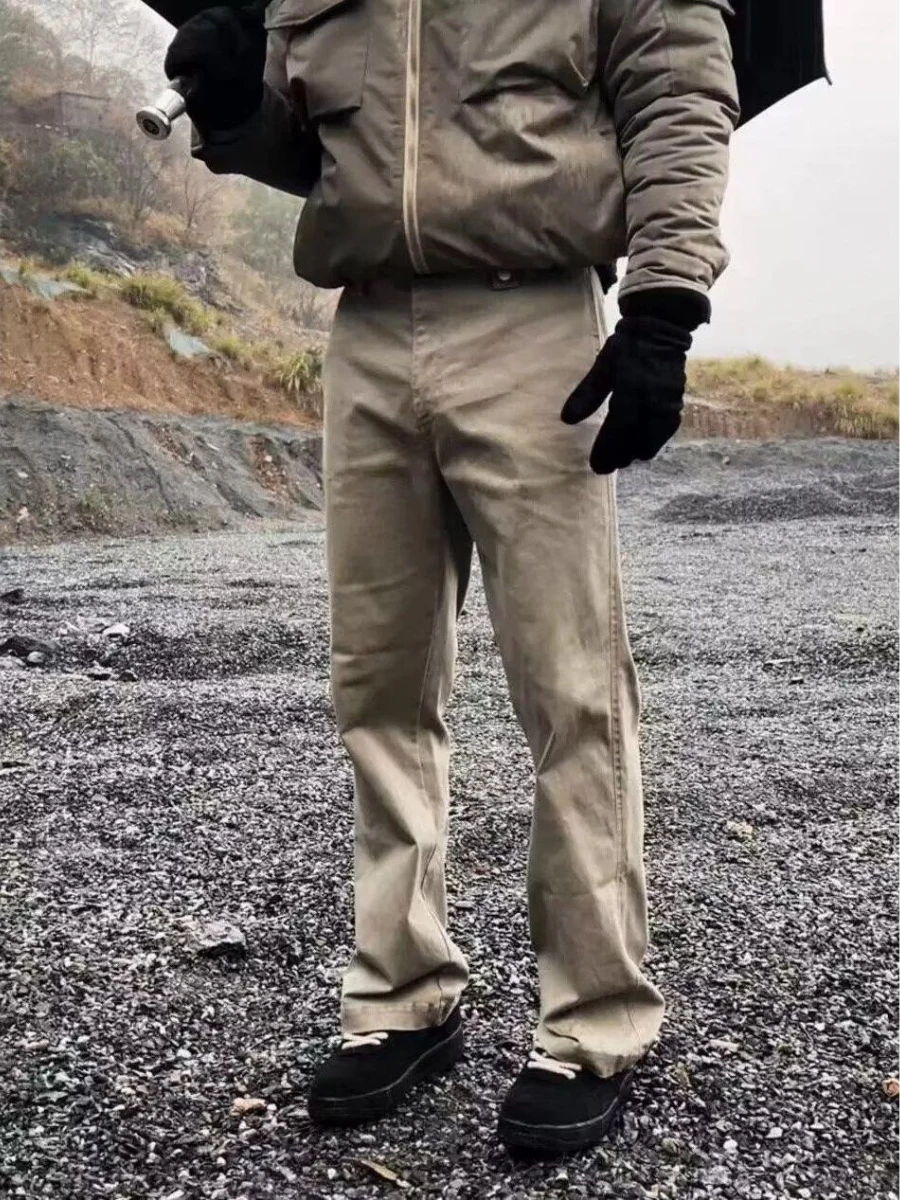 

Retro American Waed Casual Pants Men's Spring Summer Khaki Color 3D Tailoring Logging Workwear Pants Youth Vitali Sle