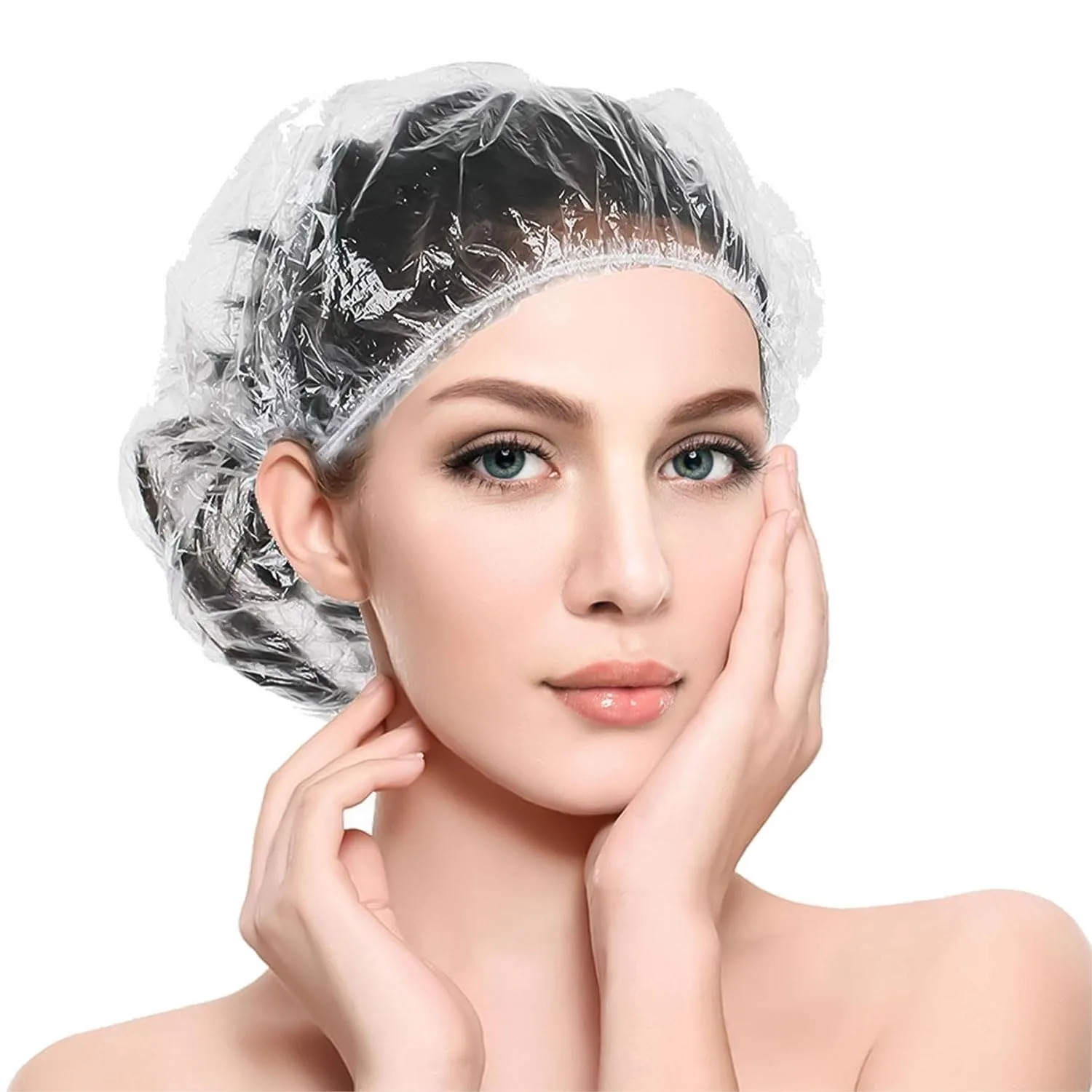 

Disposable Shower Caps 100PCS Large Waterproof for Women Men, 20" Plastic Deep Conditioning Hair Cap, Multipurpose for Home