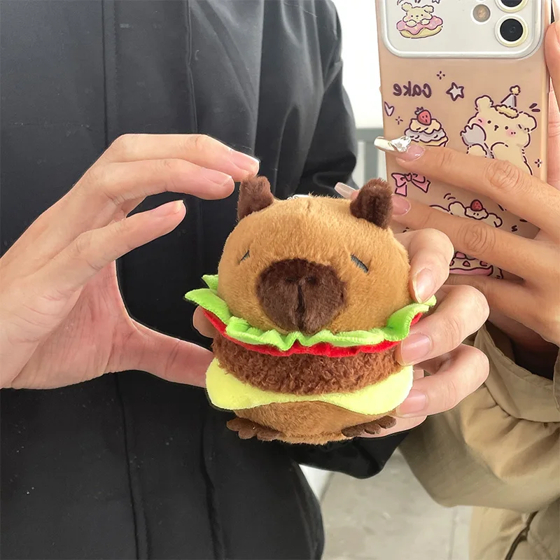 Capibara hamburger peluche portachiavi per auto portatile tridimensionale capy bala bambola ciondolo borsa da scuola di moda creativa