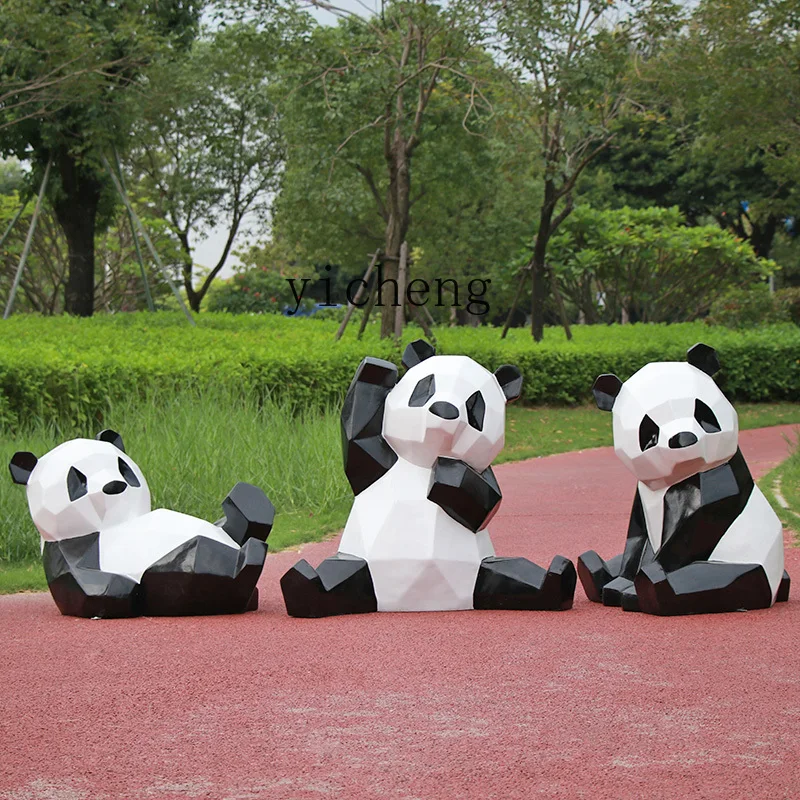 BJ-12  outdoor fiberglass geometric panda sculpture lawn decoration sketch garden landscape animal ornament