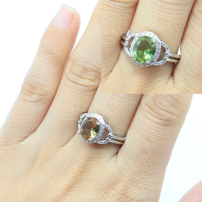 SheCrown 20x11mm 3.1g Fire Rainbow Mystic Topaz Zultanite Color Changing Alexandrite Topaz CZ Silver Rings Daily Wear