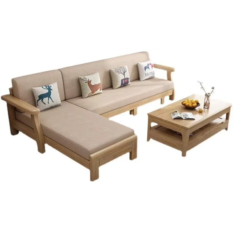 *Nordic Full Solid Wood Sofa Set Modern Minimalist Detachable Washable Fabric Corner Sofa for Small Living Room Household
