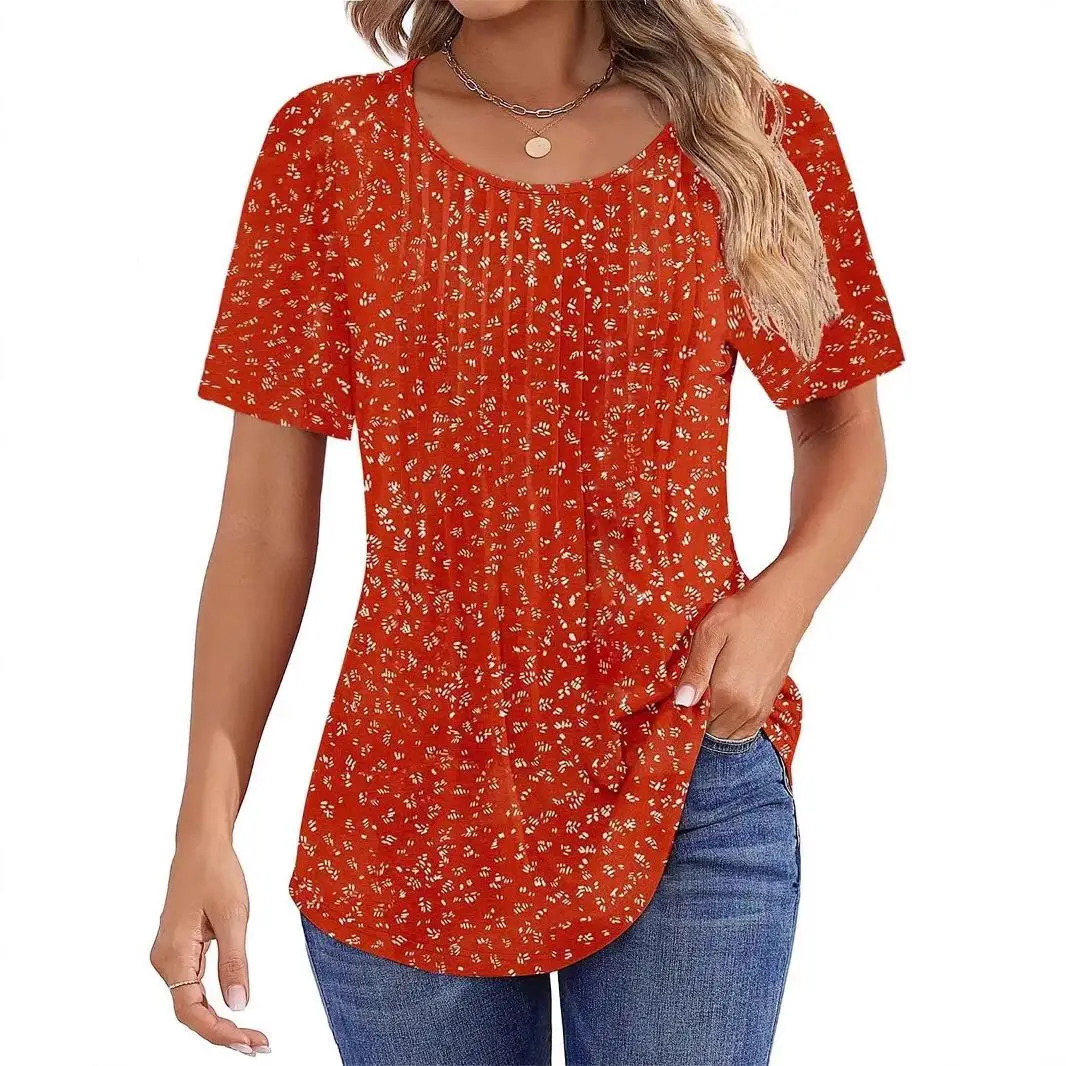 المرأة مطوي ort Sve تي شيرت مطبوع لطيف Sle البوليستر دنة مزيج ort Sve النبات الأزهار تي شيرت مطبوع