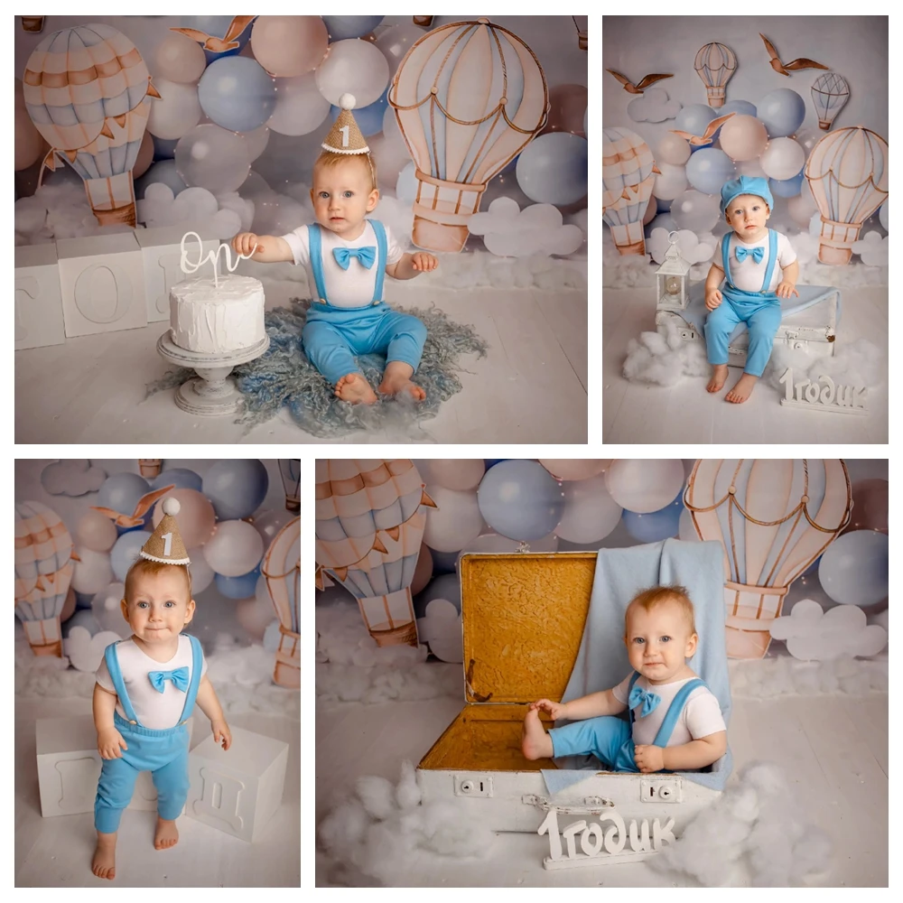 Fondo fotográfico con globos para fiesta de primer cumpleaños, telón de fondo con puerta arqueada, colorido, para recién nacido, Baby Shower y pastel