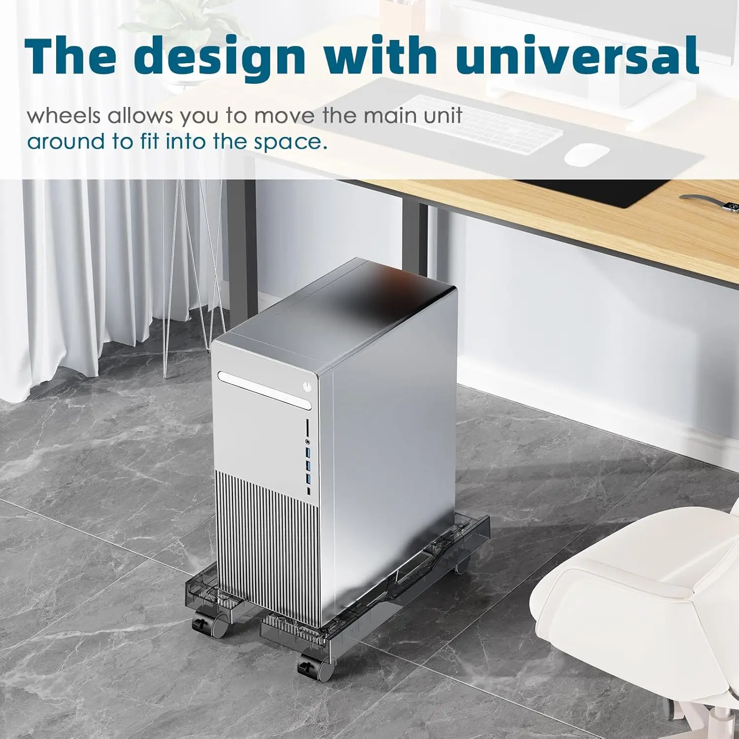 1 PC Transparent Removable Computer Case Bracket with Braking Casters Desktop PC CPU Bracket Expandable Customized Shelf