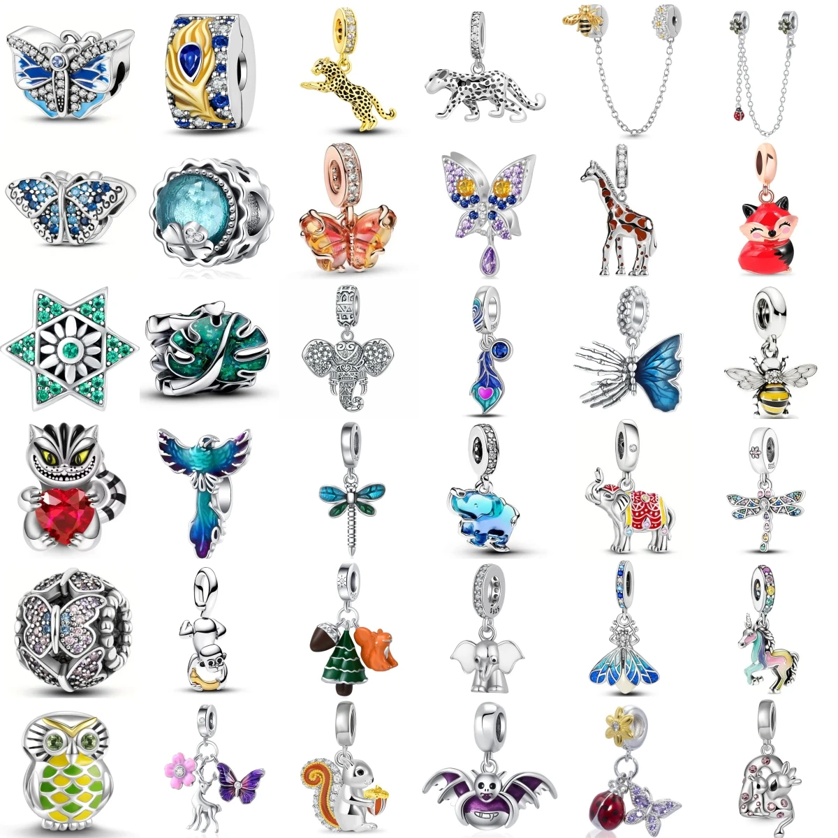 New 925 Sterling Silver Charm Fit Original Bracelet Accessories Women Jewelry Forest Series Butterfly Squirrel Bat Leopard Owl