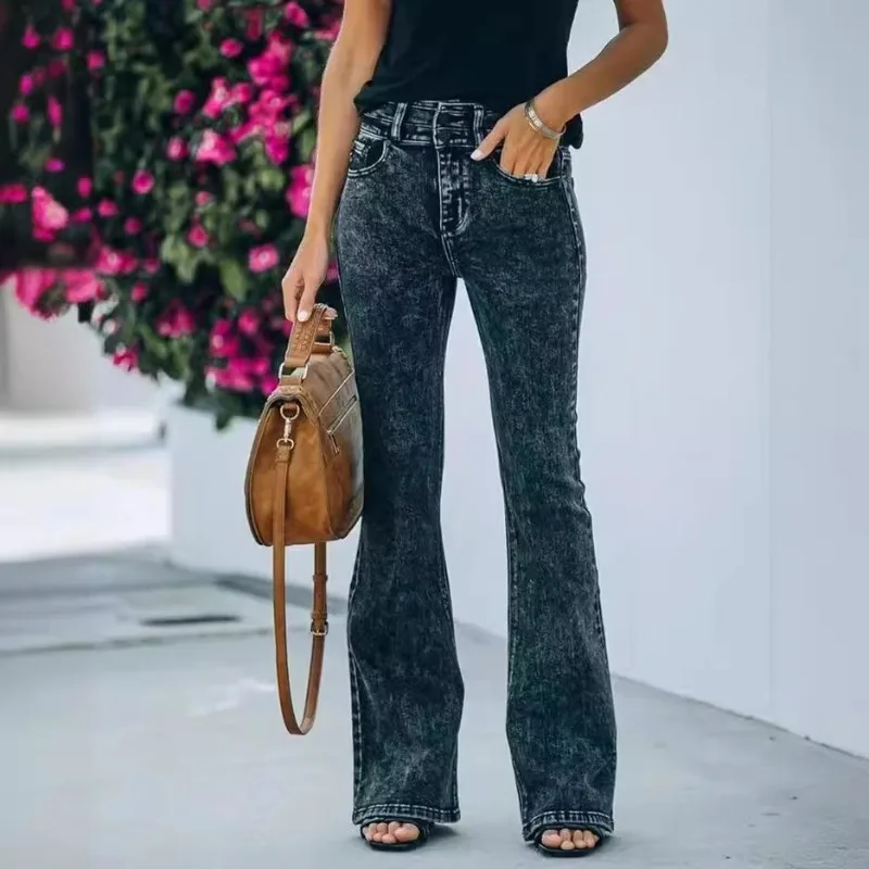 

Новые женские эластичные джинсы с высокой талией, жареные снежинки, одежда Y2k, утягивающие длинные джинсы в стиле ретро, мужские брюки