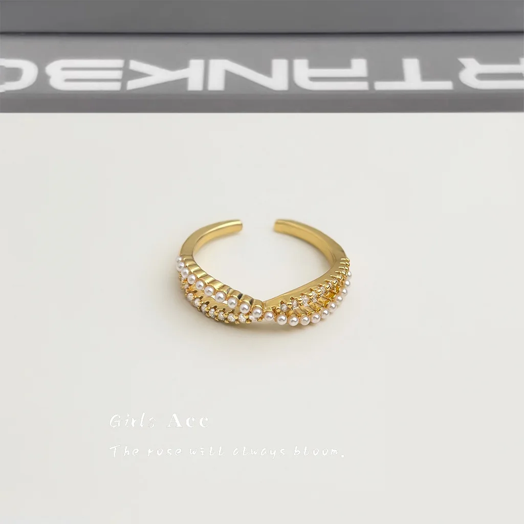 Роскошное регулируемое кольцо с жемчугом для женщин, позолота, циркон