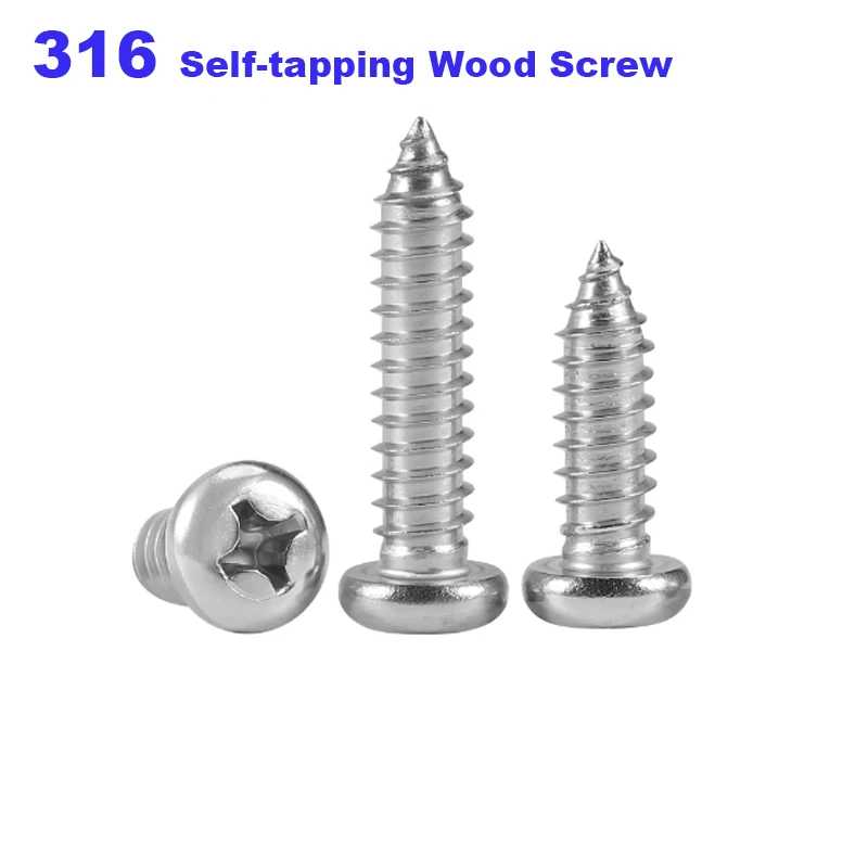 5-100pcs 316 Stainless Steel Cross Recessed Phillips Round Pan Head Self-tapping Wood Screw M2.0 M2.2 M2.6-M6.0 Length 4-80mm