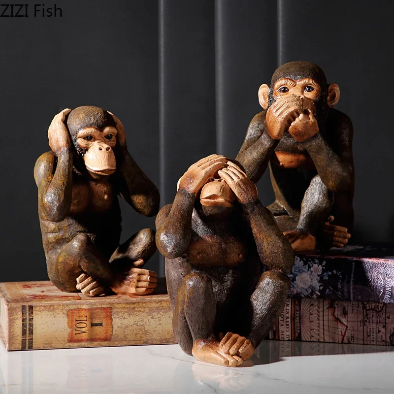 

Creative Simulation Animal Sculpture Resin Little Monkey Statue Crafts Living Room Study Furnishings Home Decoration Accessories