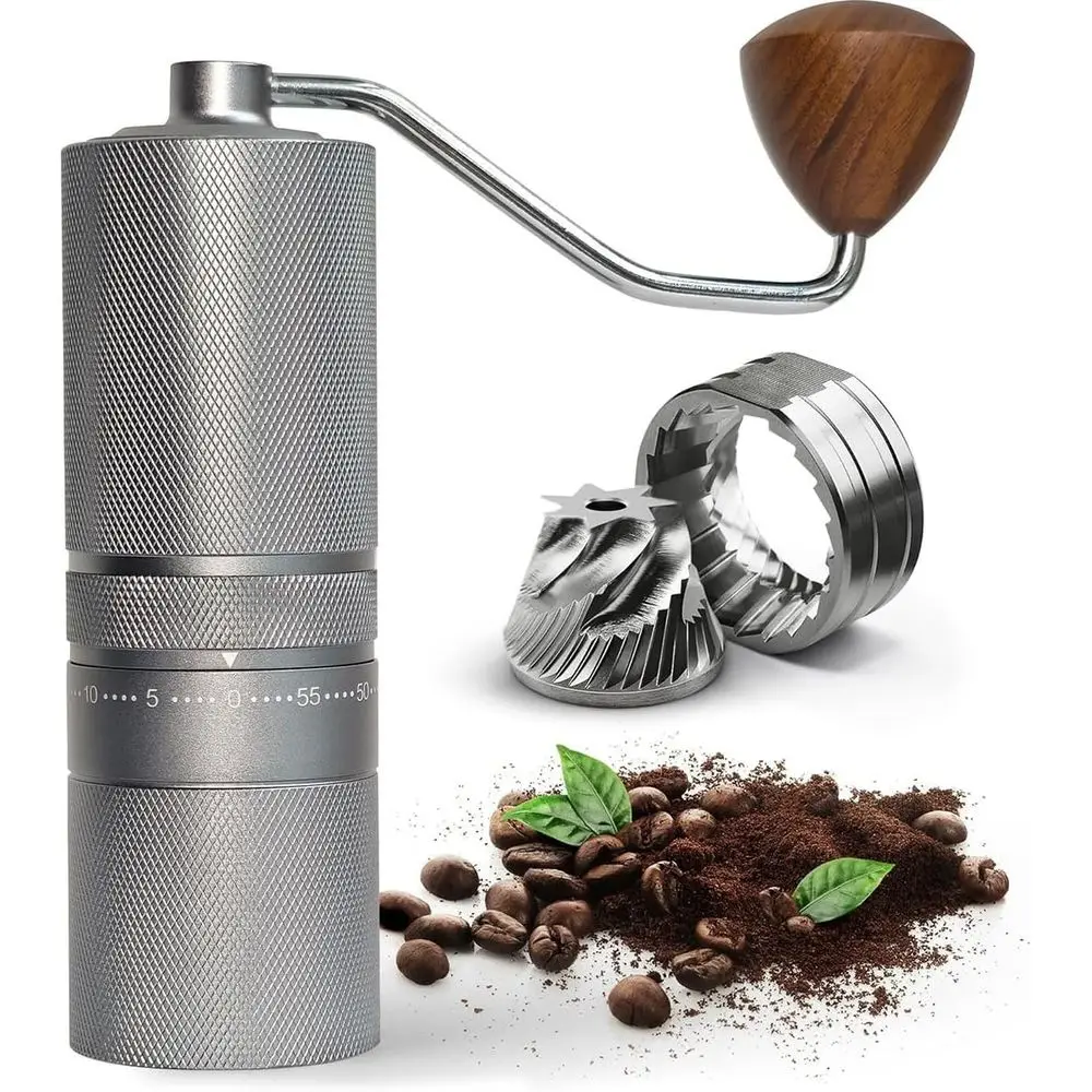 

Портативная ручная кофемолка с 7-звездочными коническими жерновами, 60 мм, с внешней регулировкой — цельнометаллическая кофемолка для путешествий, C