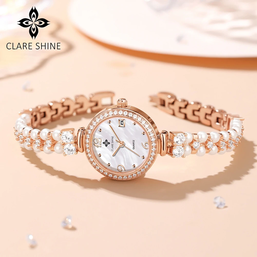 CLARE SHINE New In Quartz Watches for Women with Necklace High-end Gift Box Set Luxury Original  Diamond Ladies Wristwatch 7703