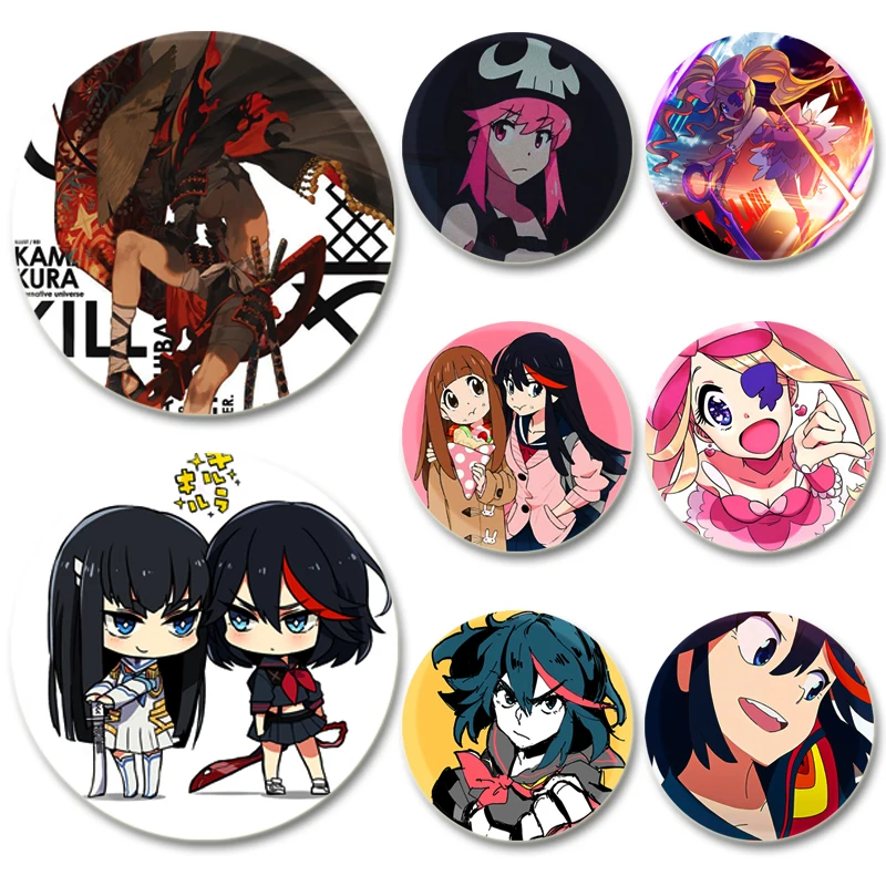 58mm Satsuki Kiryuin Ryuko Matoi Mako Mankanshoku Anime Figure Badge Cute Cosplay Exquisite Enamel Pins for Backpack Clothes Hat