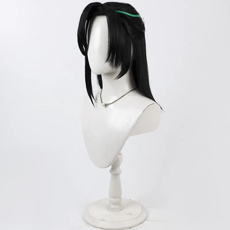 Sasanuki Cosplay Wig Touken Ranbu Black Green Short Synthetic Hair Heat Resistant Halloween Role Play Party Carnival + Wig Cap - view 4