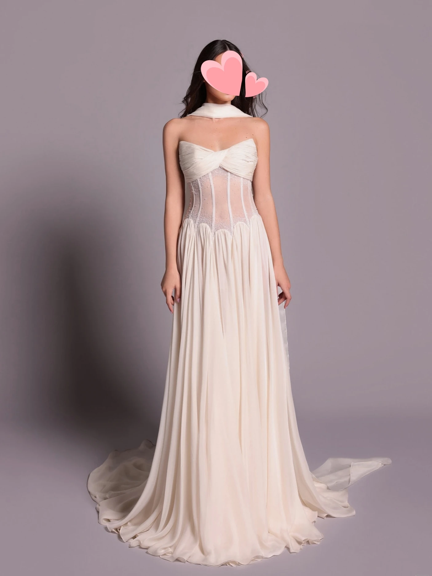 Otra costa elegante Vintage dulce marfil sirena cinta gasa A-Line personalizar ocasión Formal vestido de fiesta vestidos de fiesta de noche