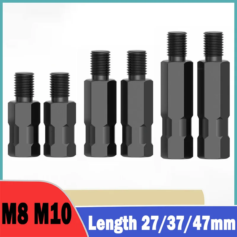 M8 M10 304 Stainless Steel Longer Extension Black Motorcycle Rearview Mirror Adapters RH/LH Thread Changing Screws 27/37/47mm