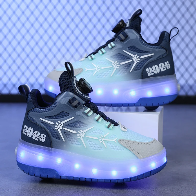 Skate Shoes for Kids LED Light Luminous Sneakers Children Two Wheels Shoes for Boys Girls with USB Charging roller skates