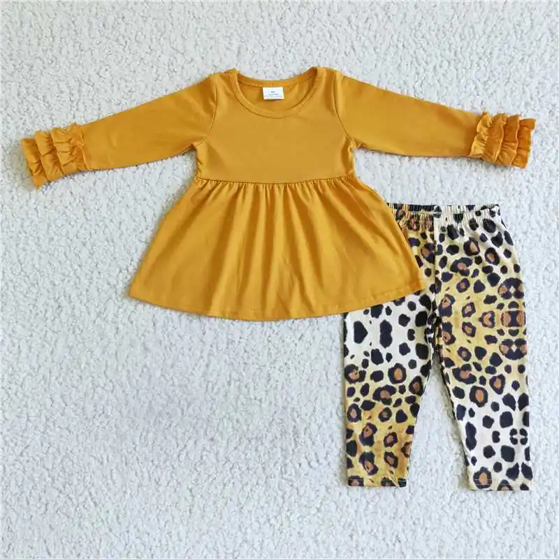 GLP0109Rts New Design Western High Quality Wholesale Low Moq Red Long Sleeve Dress Yellow Leopard Print Pants Fashion Daily Wear