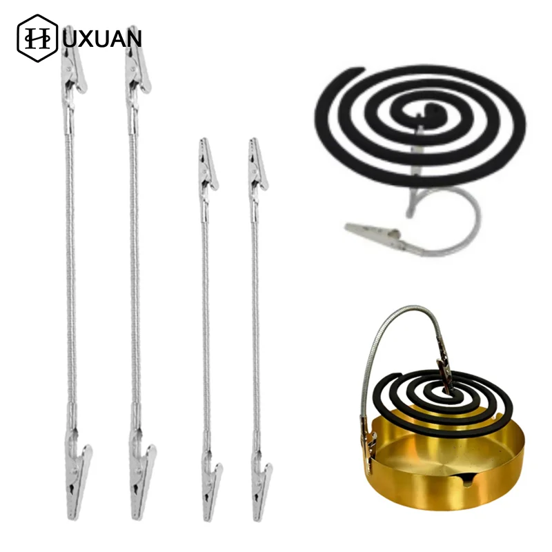 2pcs Portable Double-Headed Alligator Mosquito Coil Clip Extra Long Metal Thread Holder Stainless Steel for Outdoor Use