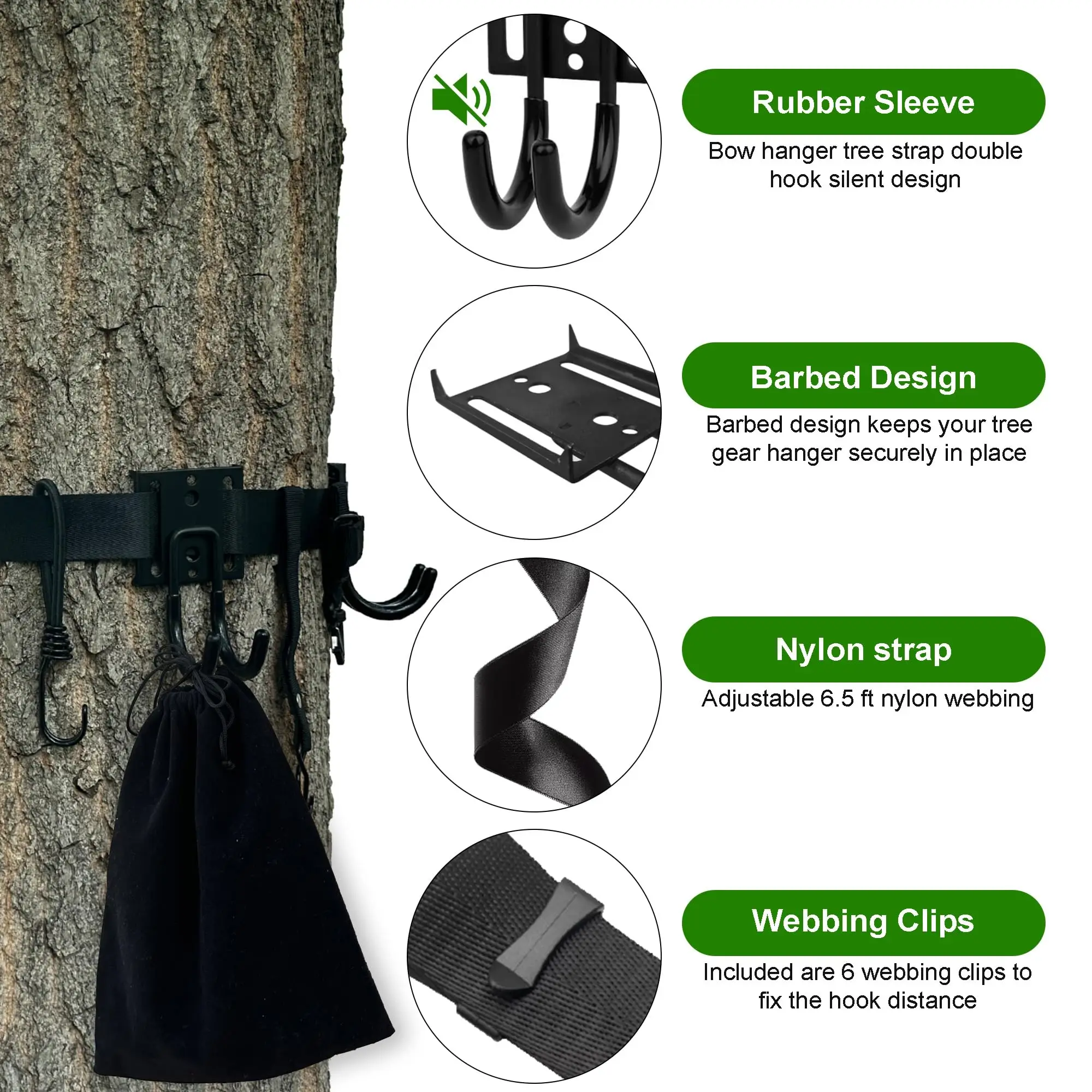 Treestand-Ausrüstungshänger mit 8 mehreren Haken, robuster Bogenaufhänger für Jagdzubehör, Köcher, Rucksack, Flaschenhalter und Aufbewahrungstasche