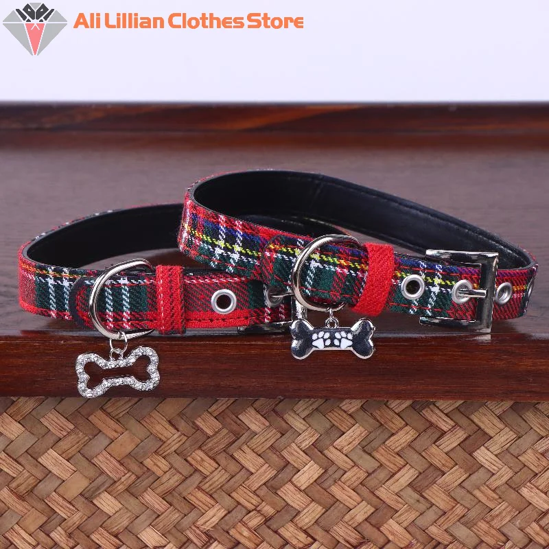 Y2K Goth Vintage Dog Bone Charm Necklace Punk Trendy Choker Simple Red Plaid Leather Buckle Necklaces Collar Chain Jewelry