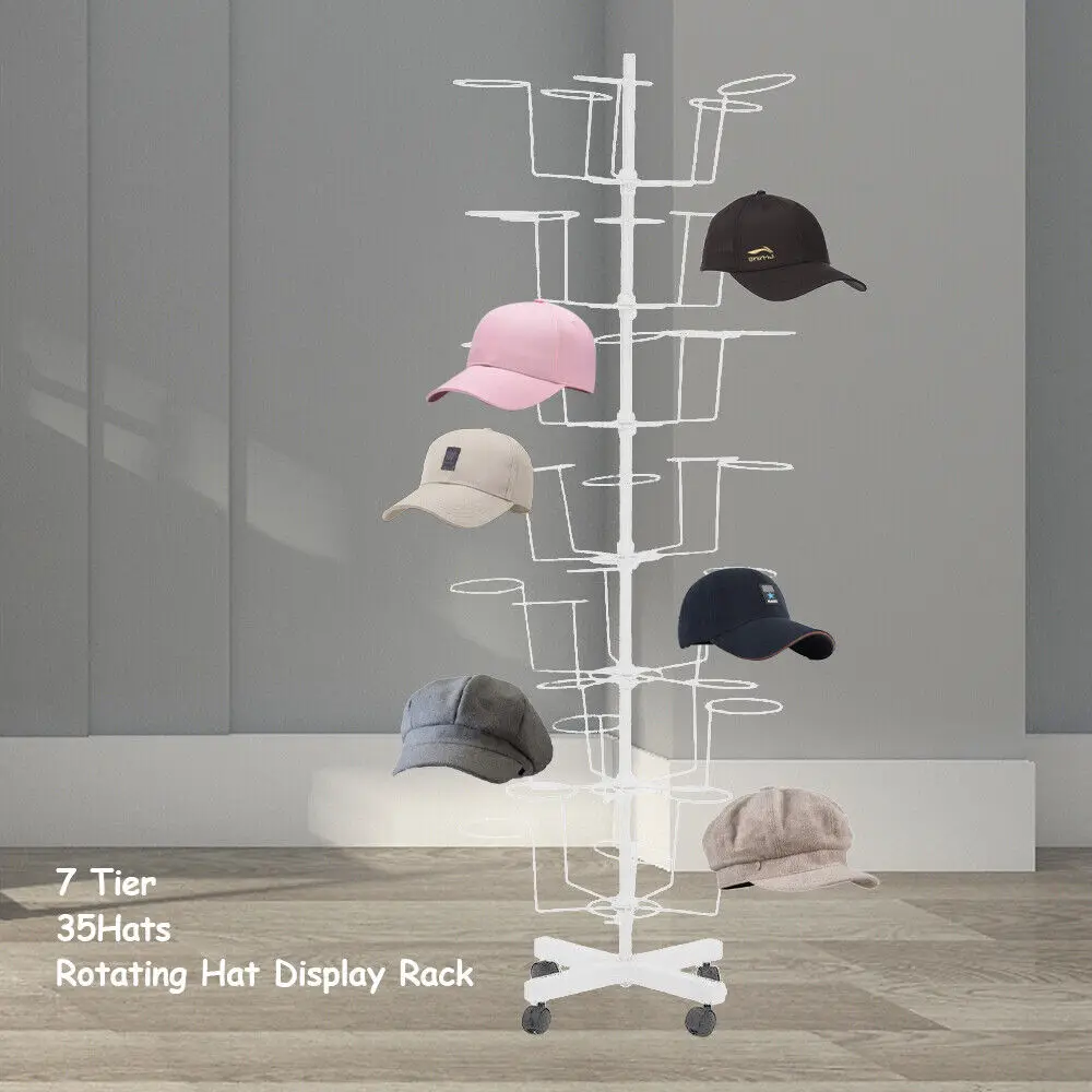 

7 Tiers Hat & Cap Rotating Display Rack Stand Spinner Floor Holder Store New