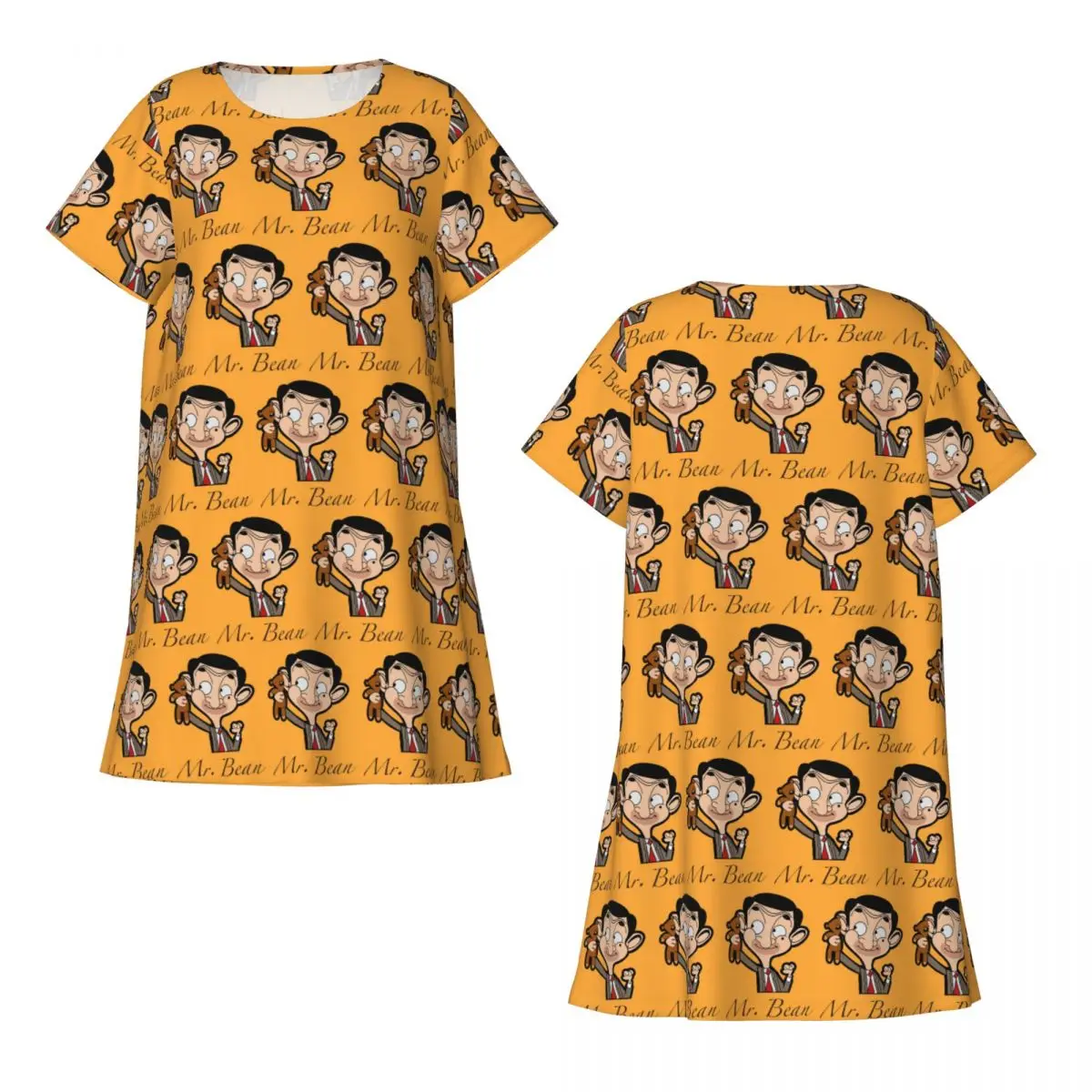 Custom Mr. Bean Cartoon Short Sleeves Nightdress For Sleeping Sleepshirts Women Short Sleeve Nightgowns Loose Pajama Dress