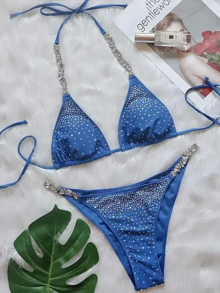 Luxury Rhinestone Bikini Set 2025 New Women Two Piece Swimsuit Sexy Shiny Diamond Bandage Swimwear Low Waist Thong Bathing Suit