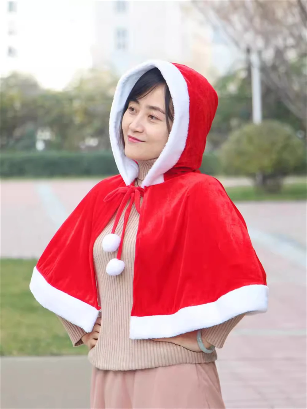 Christmas Women's Adult Children's Hooded Shawl Xmas Velvet Cloak Hat Suit Cosplay Costume Accessories Party Fancy Dress-up Gift