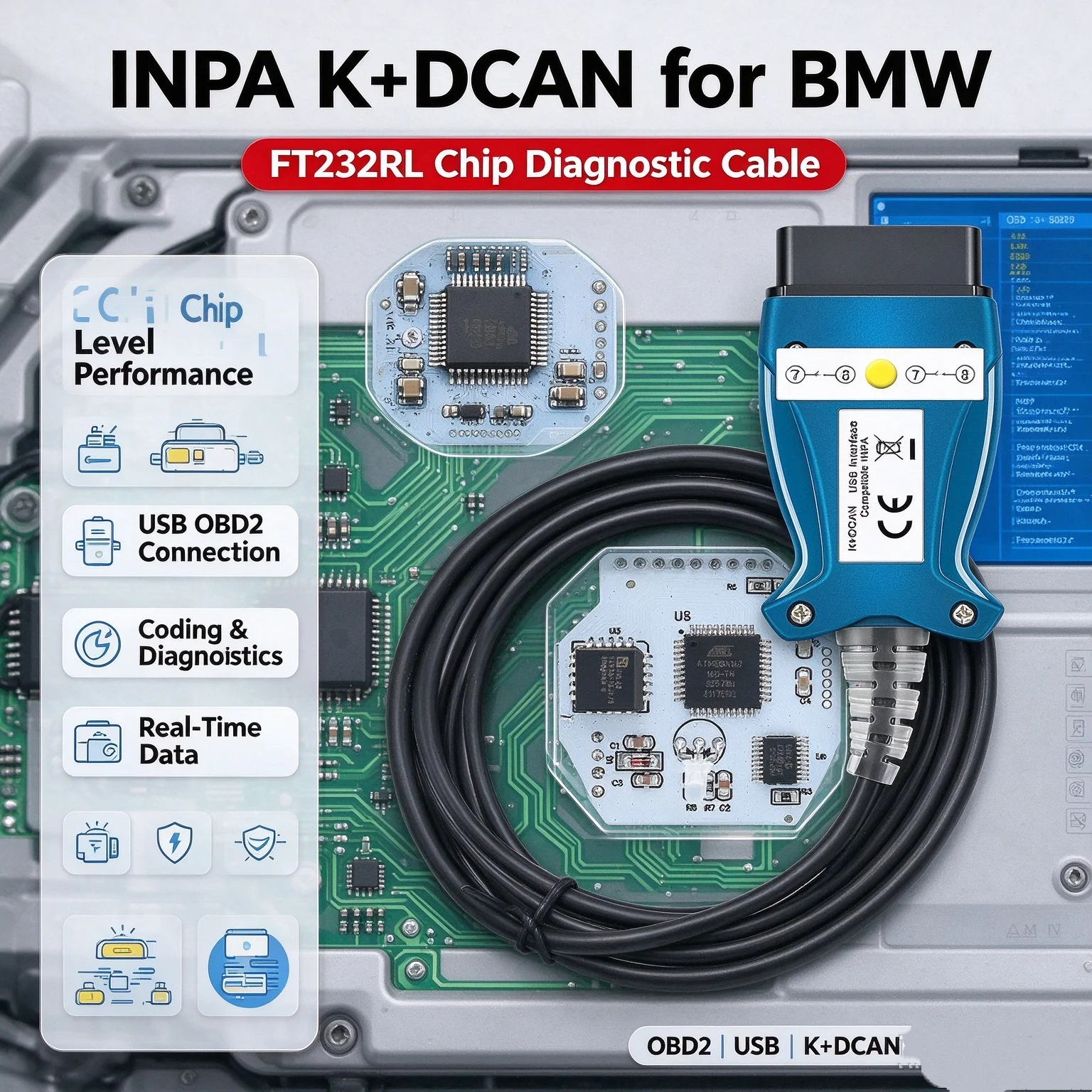 inpa-k-dcan-obd2-usbケーブル。ft232rlチップ搭載、スイッチ付き。bmw-eシリーズ用obdii車載診断スキャナー、コードリーダー、プログラミングツール。
