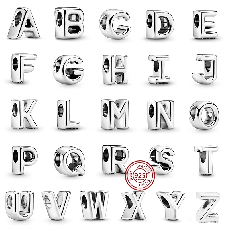 

New 100% Real 925 Sterling Silver Letter Alphabet A-Z Charm Beads Fit Original Pandora Charms Bracelet Pendant Women DIY Jewelry