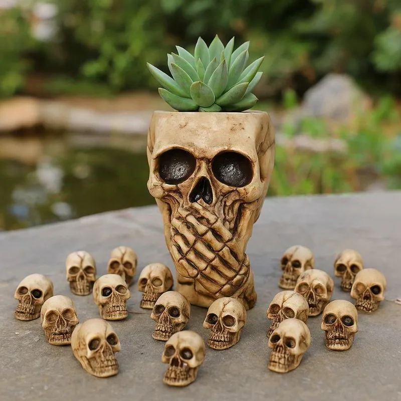 Gothic-Schädel-Skulpturen, zum Sammeln, Halloween-Dekoration, Skelett-/Pilz-Ornament, Landschaft, Garten, Topf, 20/40 Stück