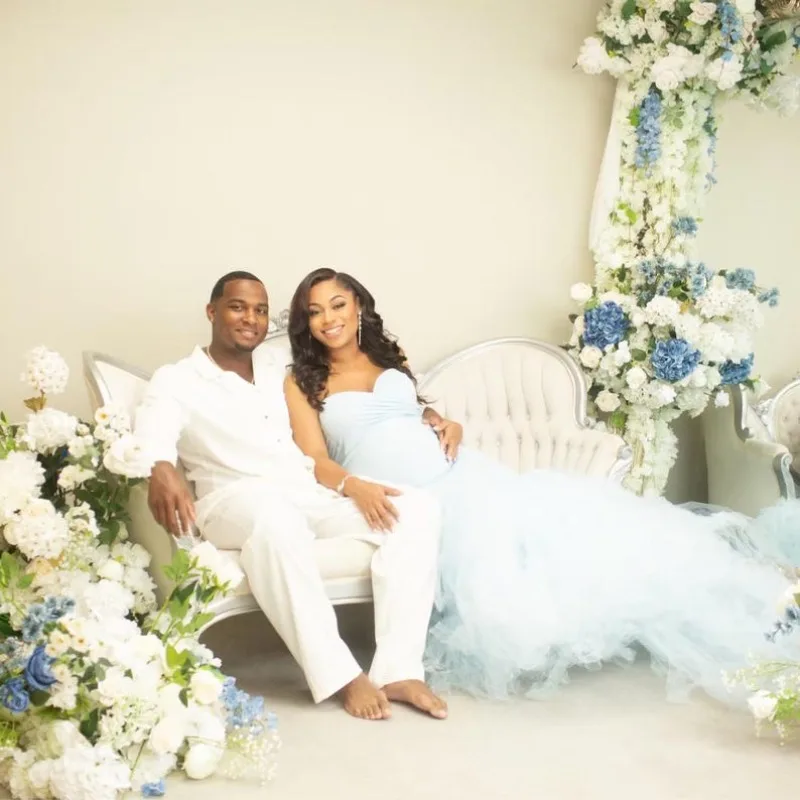 Abito premaman a sirena in tulle - Abito da servizio fotografico aderente senza spalline per baby shower e fotografia di gravidanza vestido maternidad