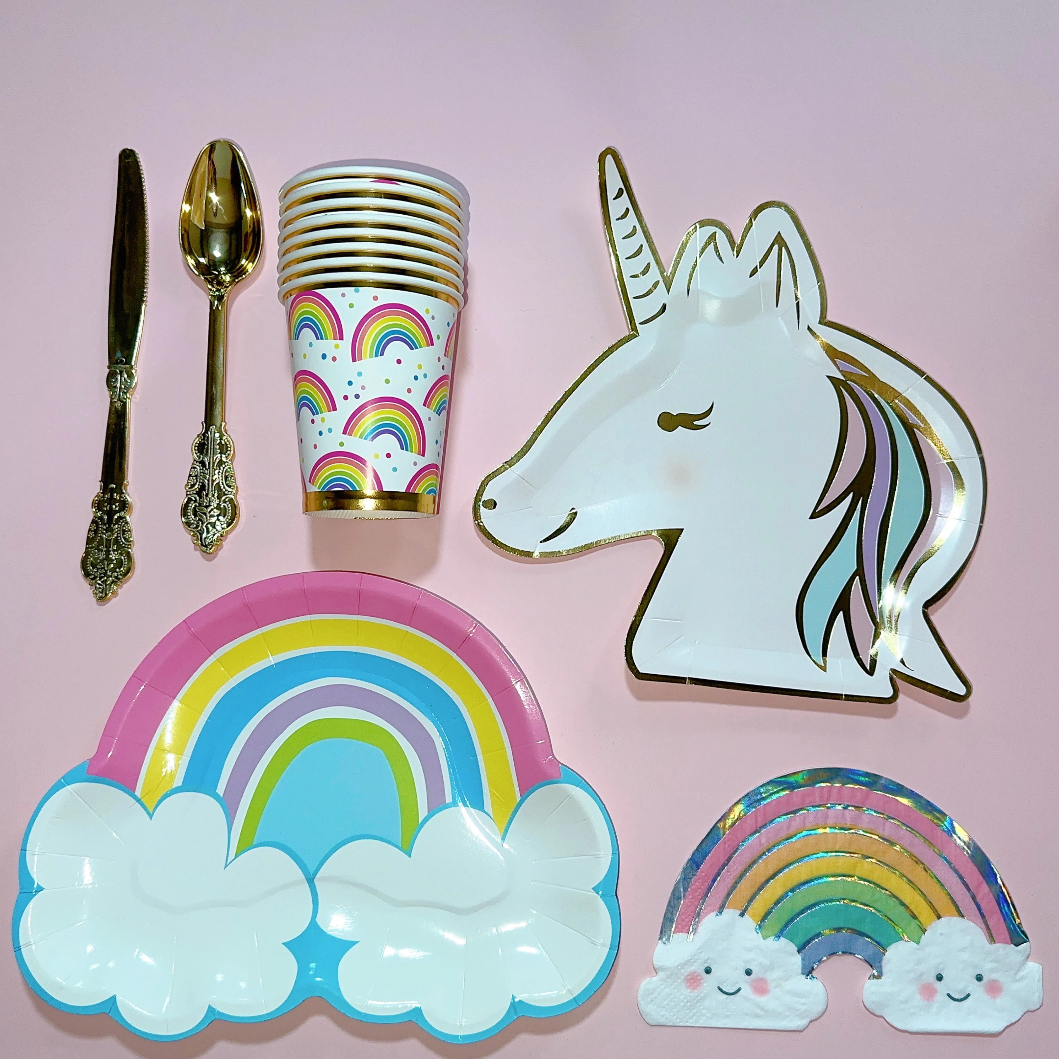 8Guests Unicorn Birthday Disposable Tableware Rainbow Horse Plates Napkins Girl Happy Unicornion Birthday Party Supplies