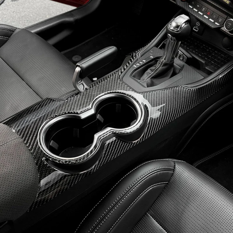 Carbon Fiber For Ford Mustang GT 2024 2025 Center Console Gear Shift Cup Holder Trim Accessories ,Mechanical Handbrake