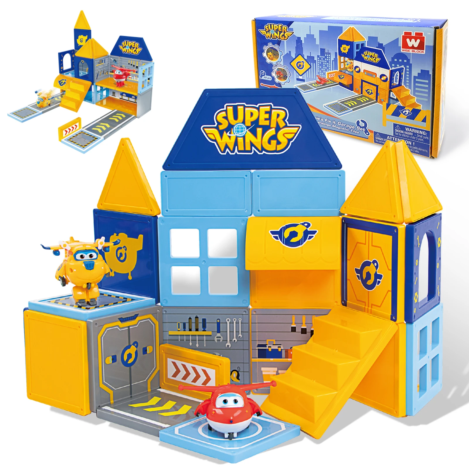 Super Wings Blocos Magnéticos, Blocos Magnéticos de Viagem com 2 Brinquedos Transformáveis Super Wings, Conjuntos de Blocos de Construção Magnéticos Educativos