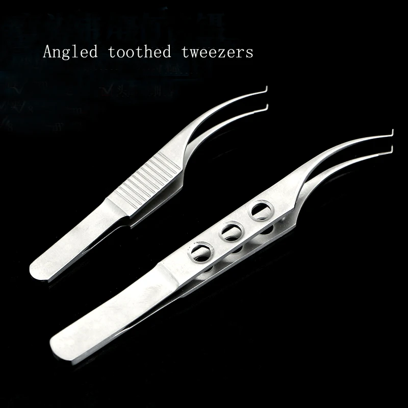 Double eyelid tool stainless steel tweezers beauty plastic equipment tooth fat elbow with hook tweezers