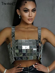 Sexy halter Metal sequin crop top women summer glitter beach club party tank top y2k streetwear womens tops hotwife rave outfits