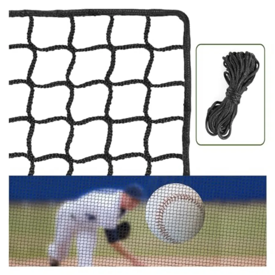 Baseball Net Netting Batting Cage Net Backstop Net - Heavy Duty Nylon Sports Netting with 33Feet Rope and Steel Hanging Kit, Mu