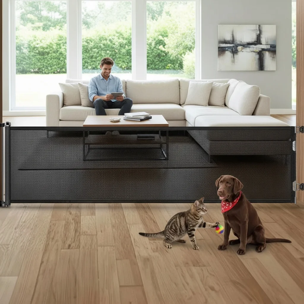 

Retractable Baby Doorways Safe 120inch Extra Wide Baby Gate Baby Safety Gate For Stairs Doorway Indoor Metal Dog Gate Black