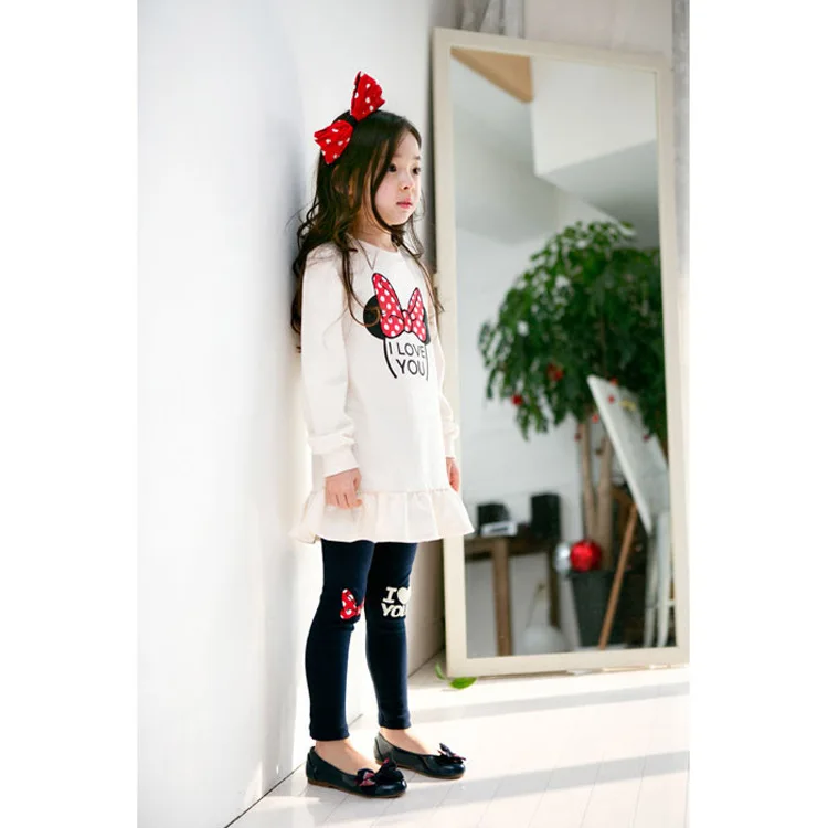 Kinder Kleidung Set Frühling Herbst Cartoon Bogen Knoten Langarm Baumwolle Hemd + Leggings 2Pcs Anzug Für 3-8 jahre Mädchen Casual Outfit – Detail 5