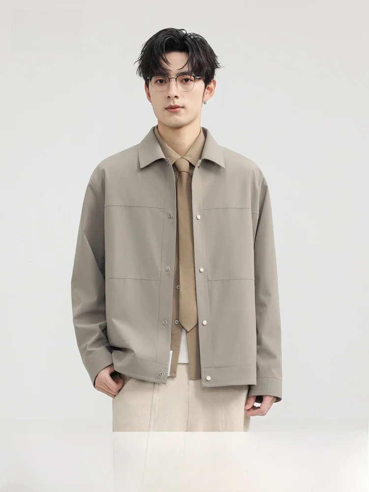 

Мужская модная короткая куртка весна 2026: повседневная, с отложным воротником, в стиле рабочей одежды, для поездок на работу, в японском стиле, из полиэфирного волокна