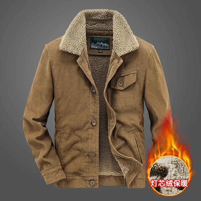 

2024 Warm Fleece Parker Jacket Men Autumn Winter Lambswool Loose Casual Jacket Men High Quality Fashion Corduroy Coat Thick