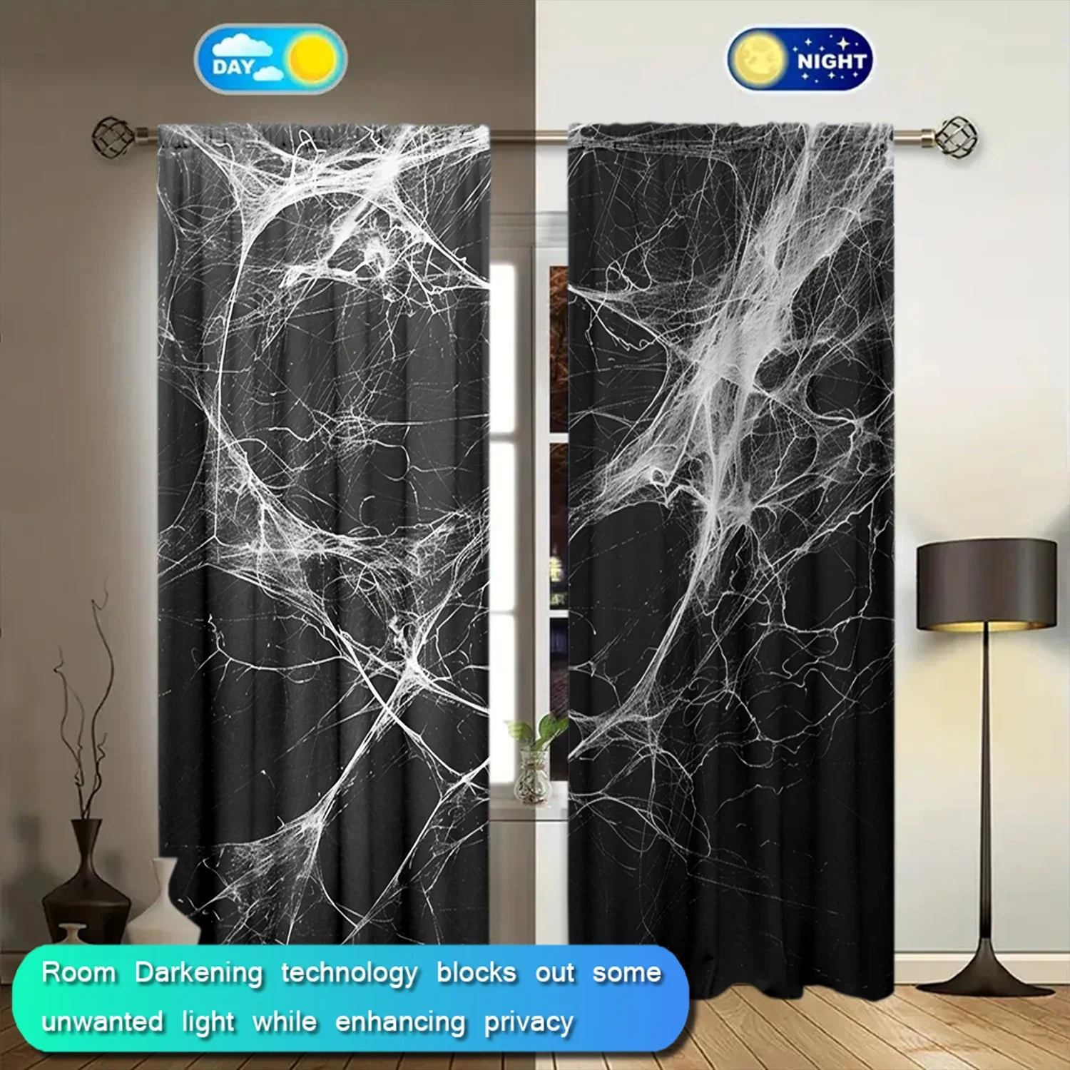 قطعتان من ستارة مطبوعة على شكل شبكة عنكبوت فوضوية لديكور المنزل - معالجة نافذة الجيب لغرفة النوم والمكتب والمطبخ وغرفة المعيشة #3