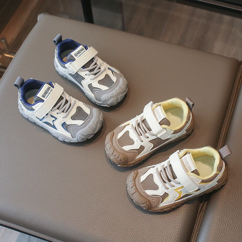 Jungen Mädchen Kleinkind Farbblock-Sportschuhe mit Klettverschluss Rutschfeste Schutzkappe Leichte Alltags-Outdoor-Sneaker – Detail 3