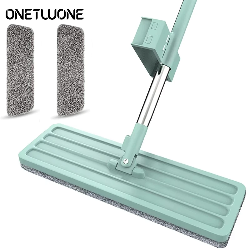 Trapeador de suelo plano 2 en 1, trapeadores manos libres, limpieza de suelo, fregona de microfibra con 2 almohadillas lavables reutilizables para Baño
