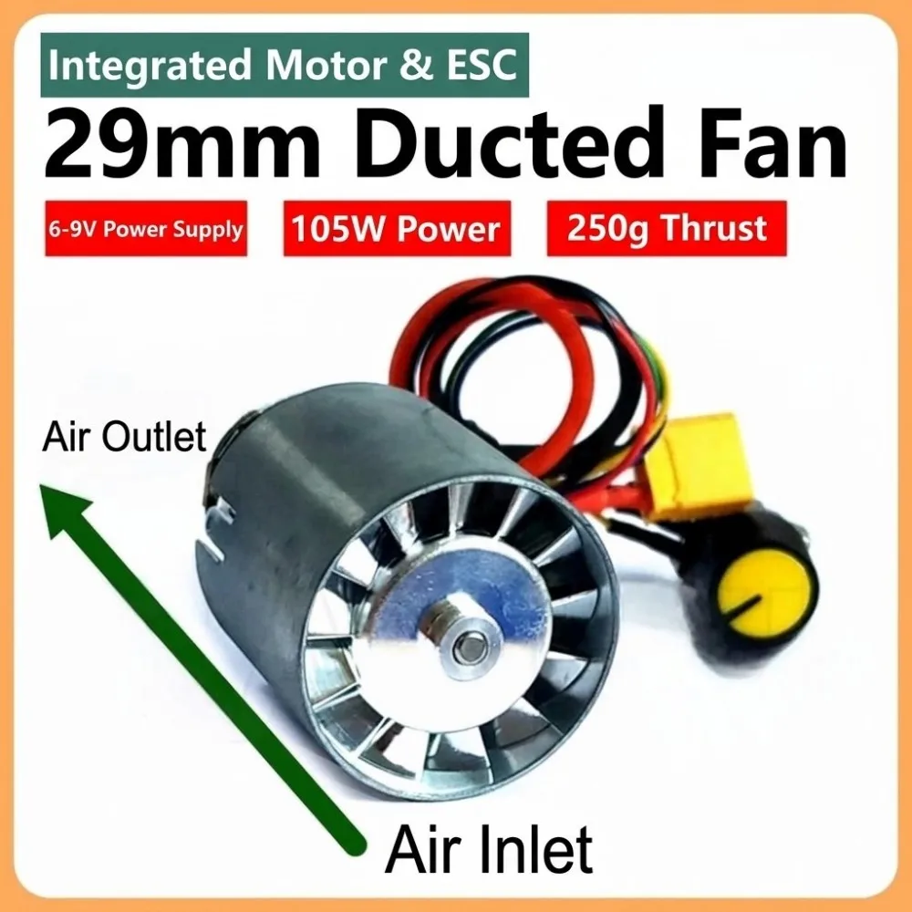 29mm Ducted Fan Brushless Motor Integrated ESC High Speed RC Model Fan Motor 6-9V 120000RPM 105W for DIY Powerful Cooling Fan