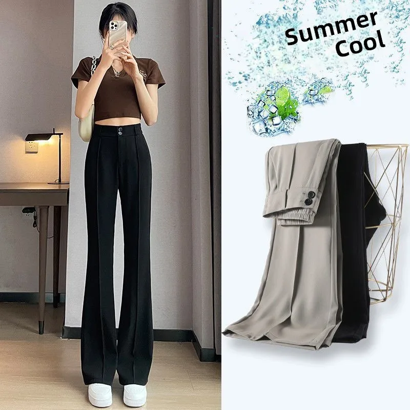 하이웨이스트 와이드 레그 수트 팬츠 여성용 봄 신상 얇은 패션 슬림핏 롱 팬츠 드레이프한 느낌 폴리에스터 섬유 캐주얼 바지