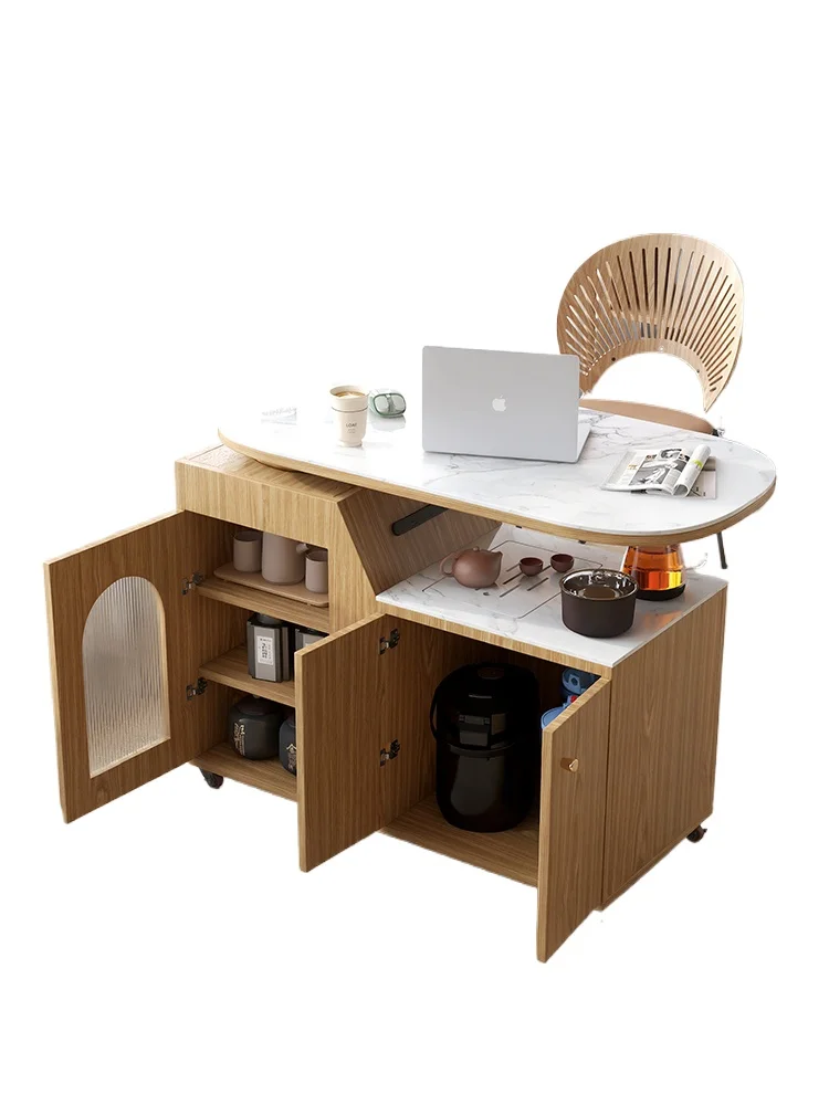 

Log wind solid wood tea cart Nordic living room sofa tea side cabinet multi-functional home balcony movable tea table
